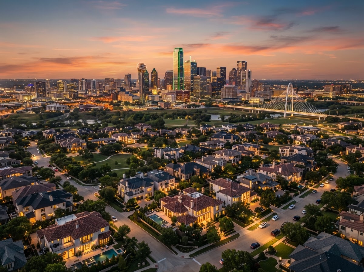 Dallas–Fort Worth skyline at twilight