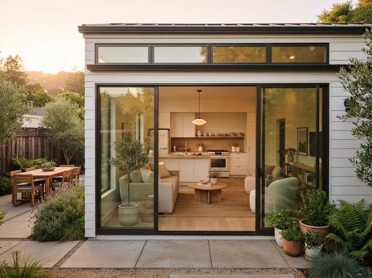 View through glazing into a bright, energy-efficient CityPaks ADU interior