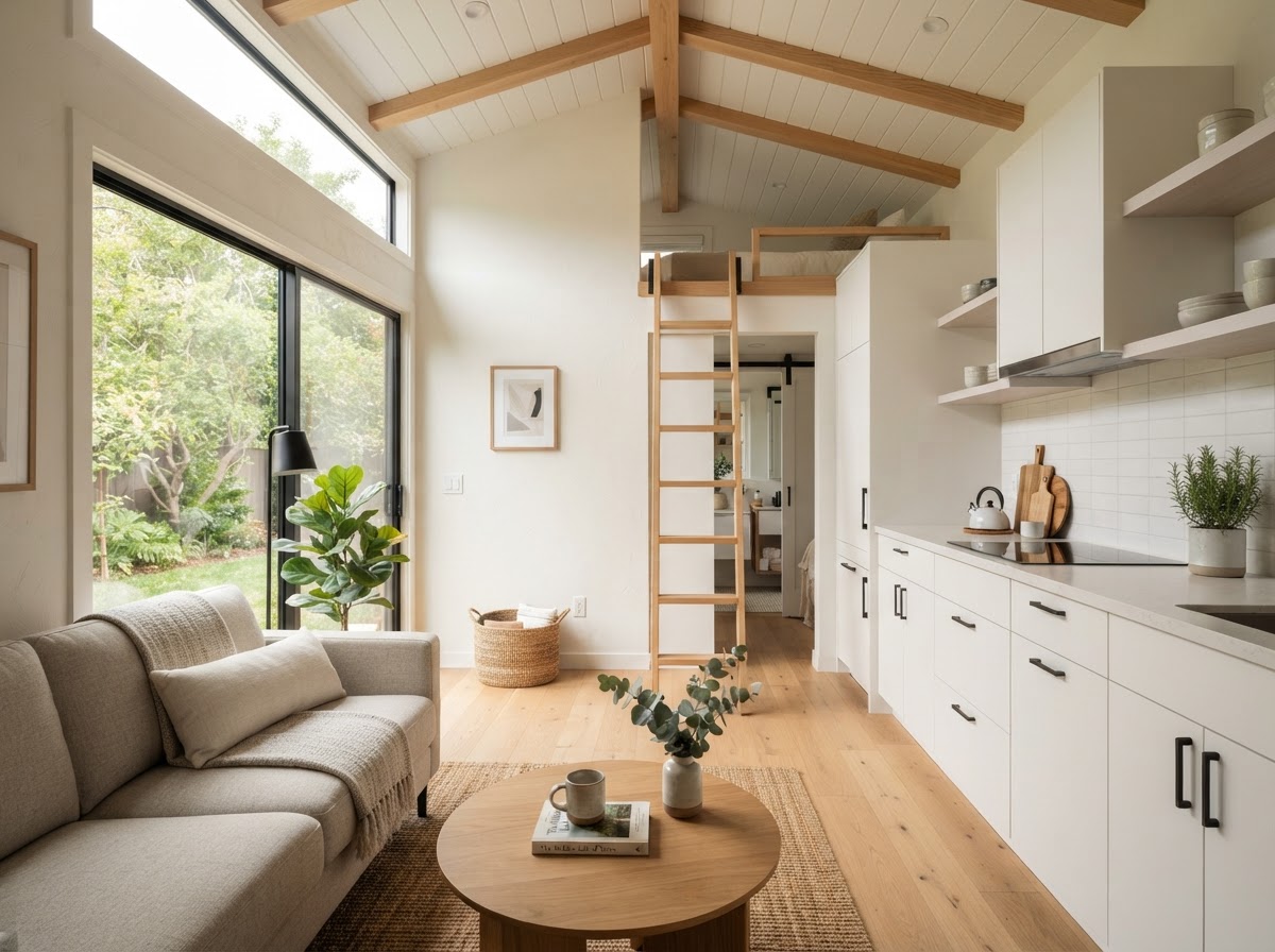 Warm, inviting interior living space of a CityPaks ADU designed for family