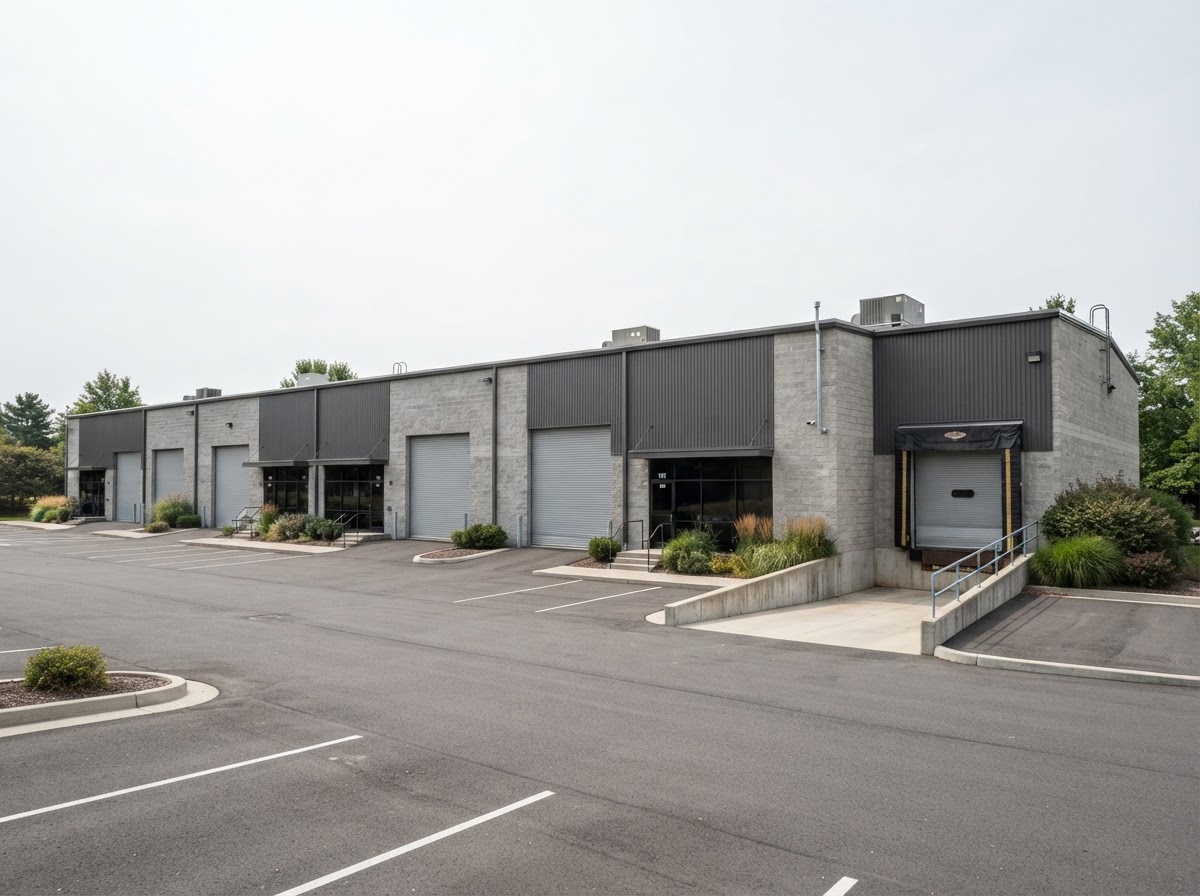 Small-bay flex and service building with both dock-high and grade-level loading, typical of the space Linda Venzor tours with Houston tenants