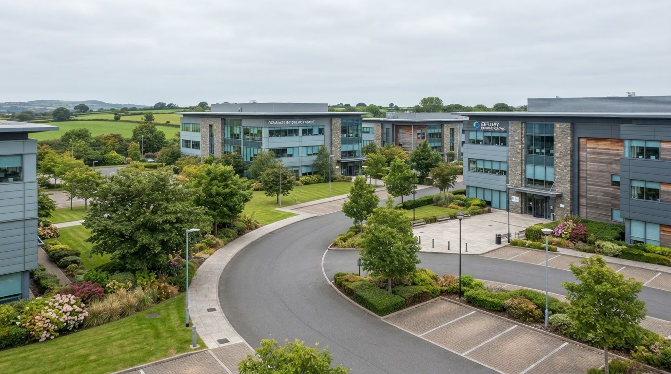 Modern commercial business park exterior in Dublin