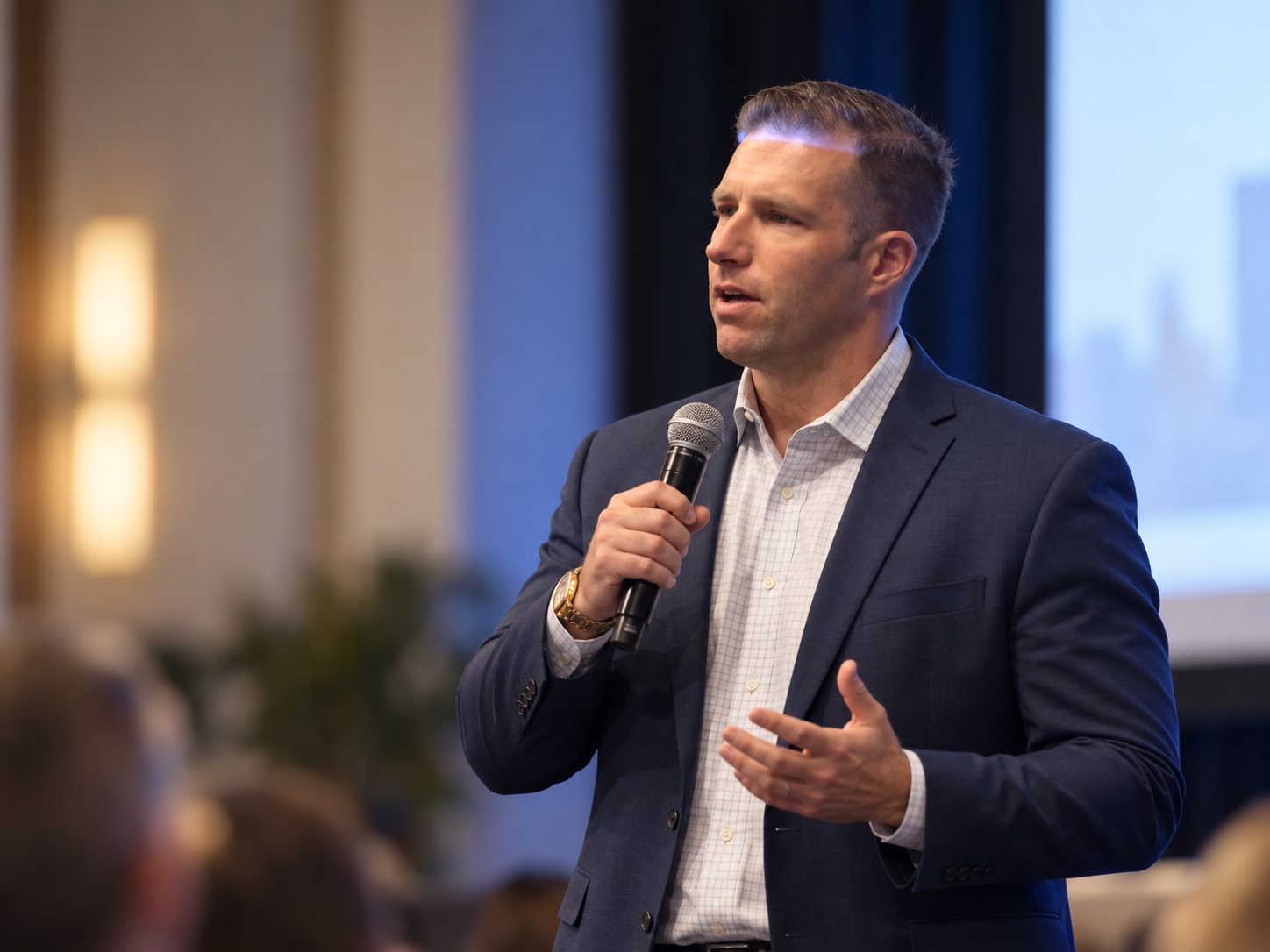 Matt Drouin speaking to investors