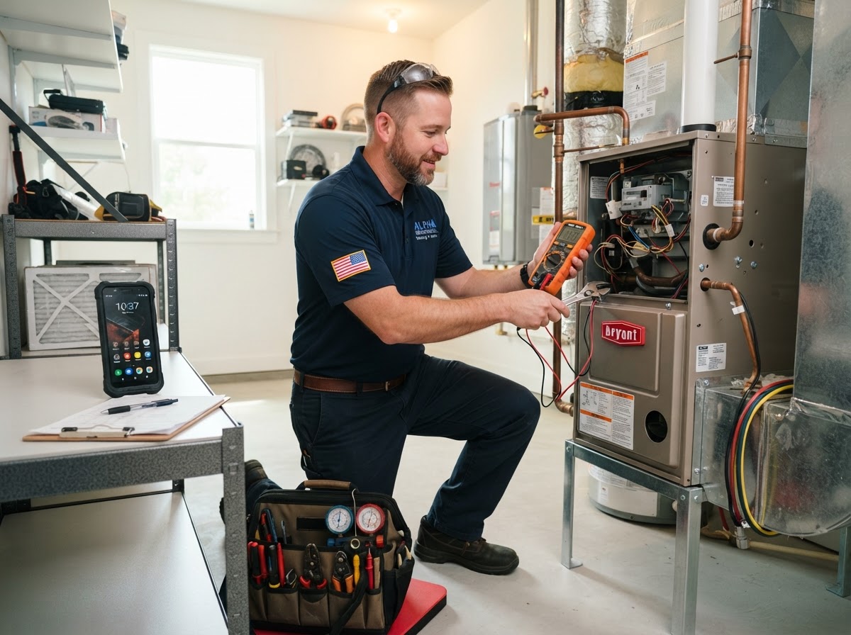 HVAC technician working on residential equipment