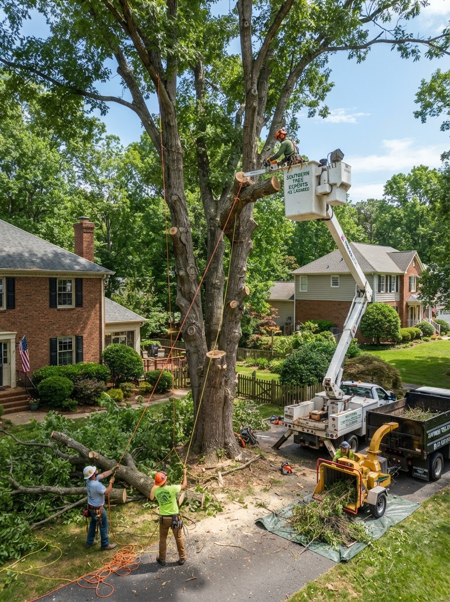 Professional Tree Removal Crew Working on a Large Tree