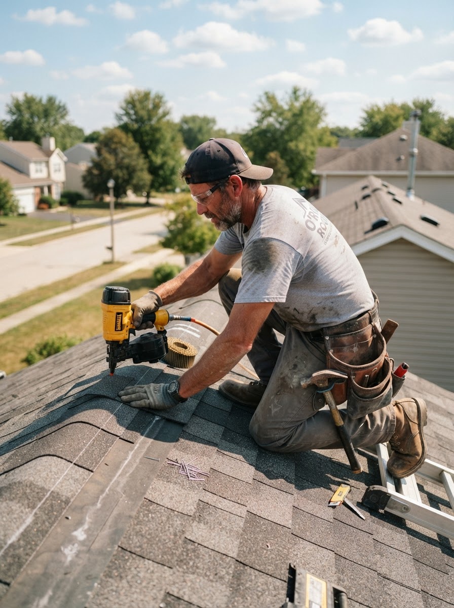 Contractor working on a roof on the job site