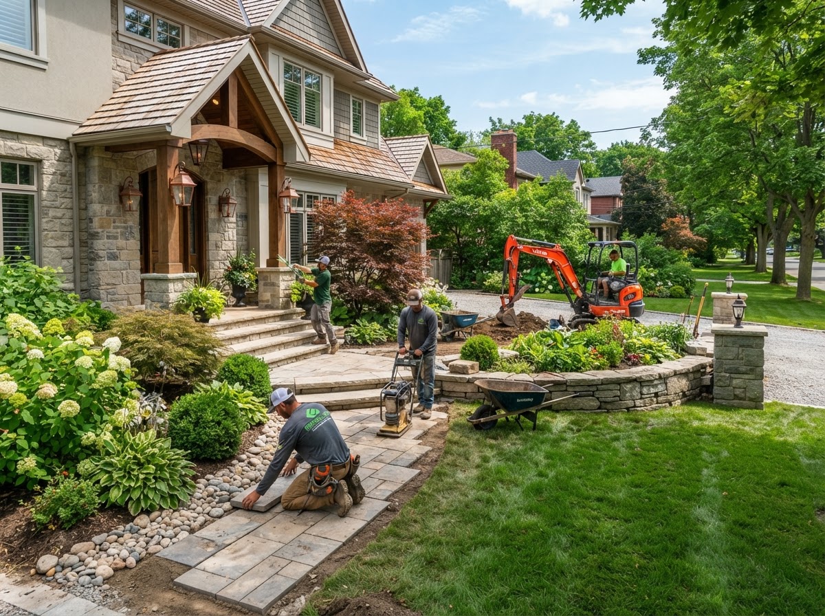 Professional Landscaping Crew Working