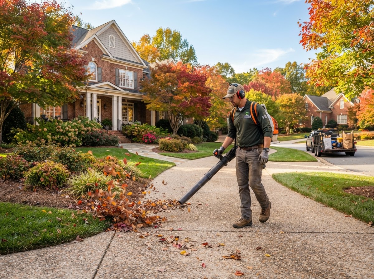 Professional landscaper working in a Charlotte NC yard