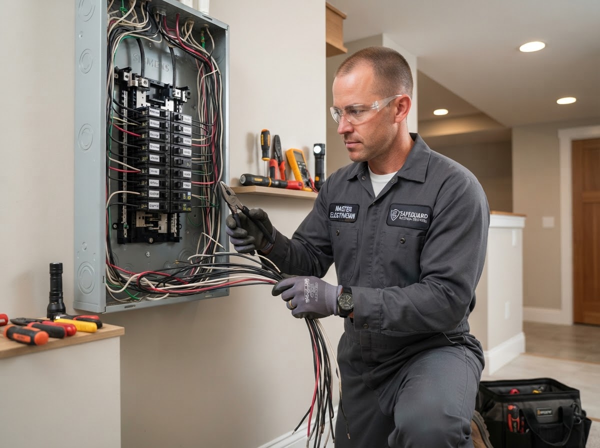 Professional Electrician Working on Panel