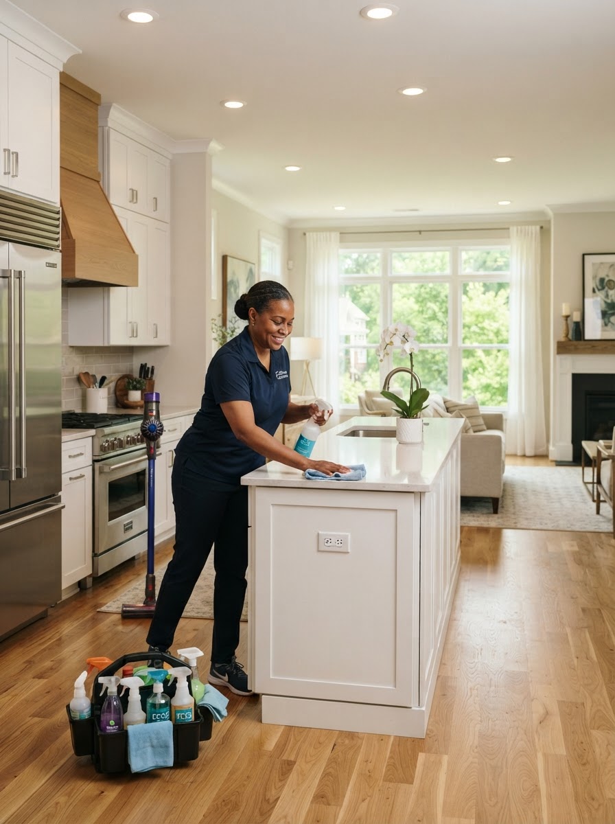 Professional Cleaning Service Worker Cleaning a Home Interior