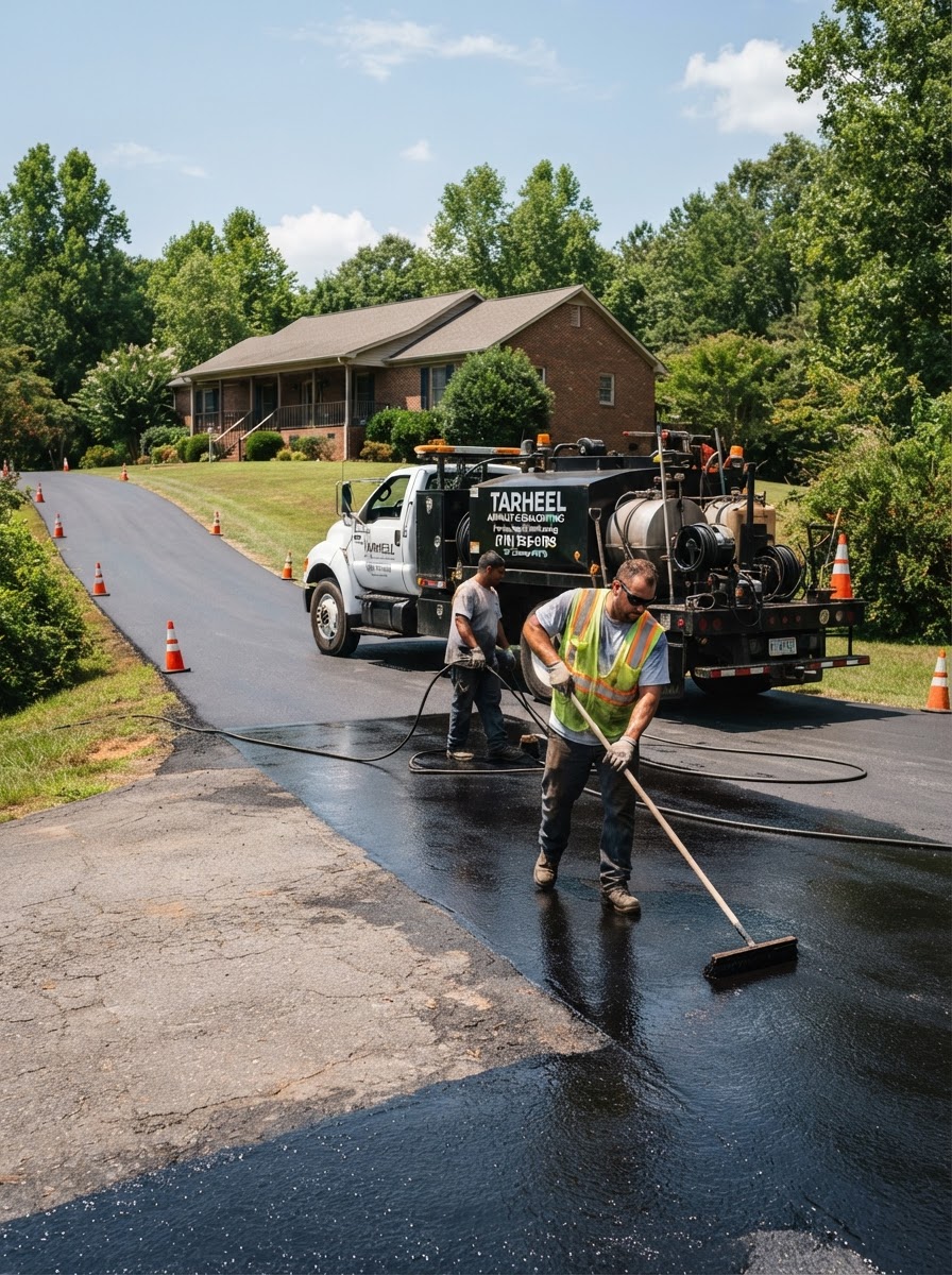 Professional Paving Contractor Working on an Asphalt Driveway