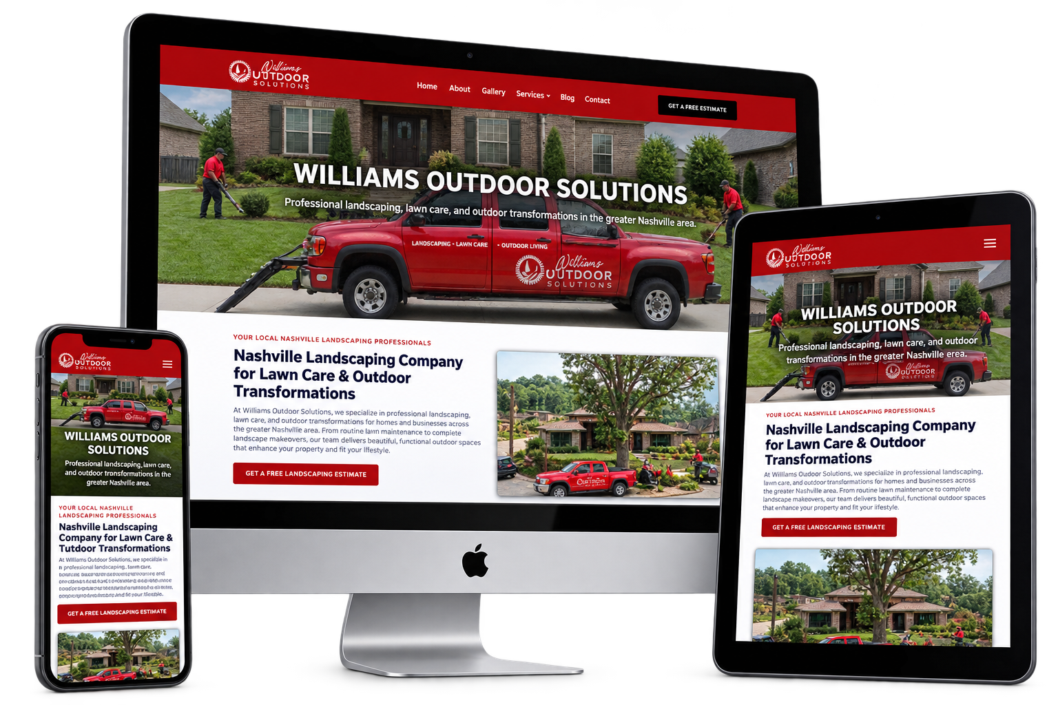 Williams Outdoor Solutions custom website on desktop, tablet, and mobile devices built by Ozlon