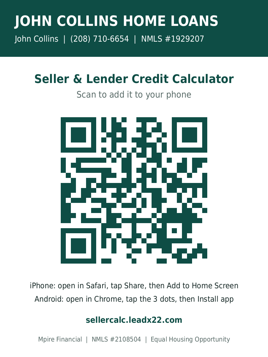 Seller & Lender Credit Calculator flyer with QR code