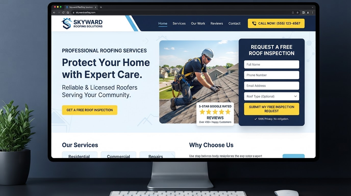 Contractor website with a prominent lead capture quote form