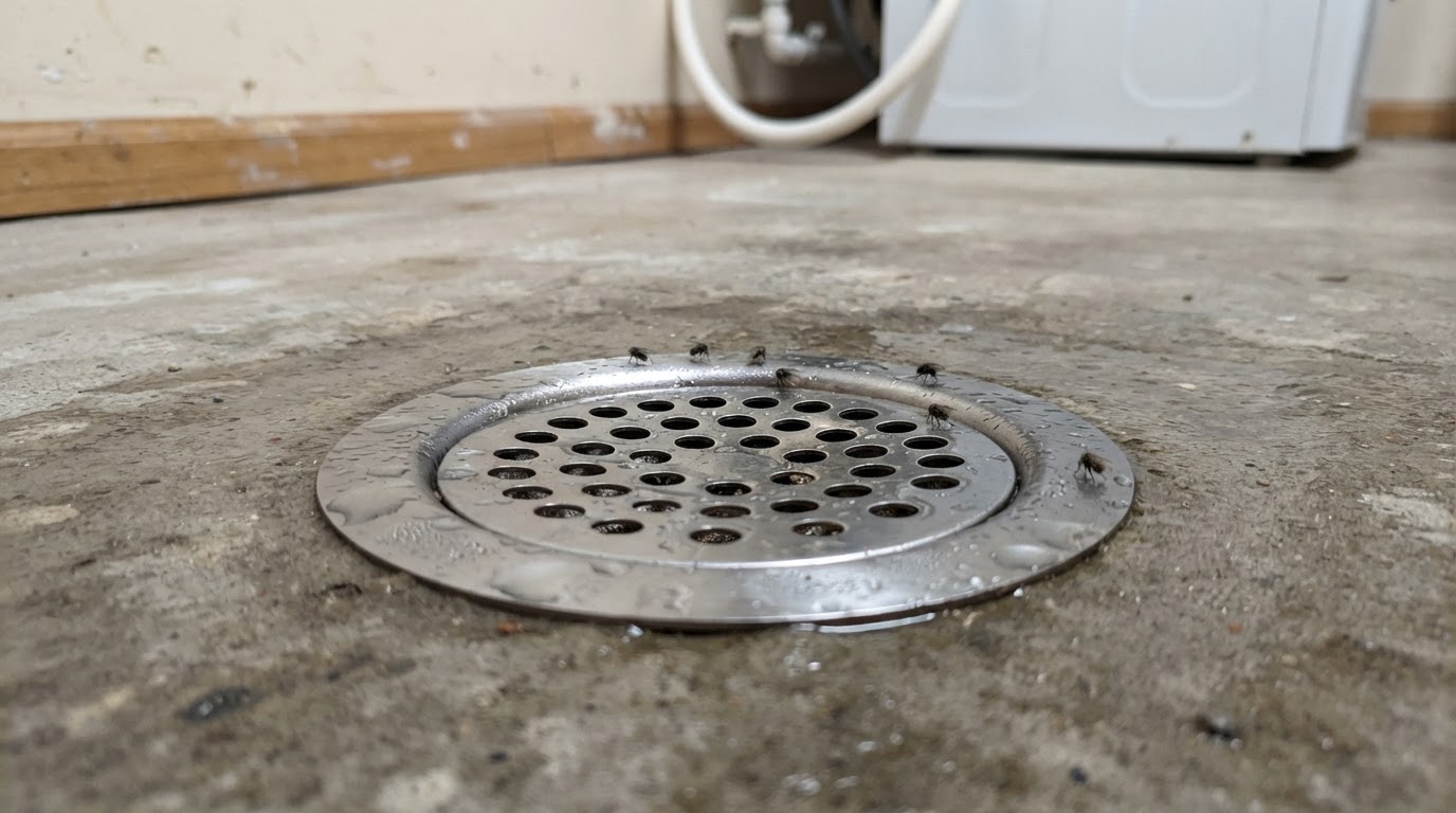 A clean floor drain with light condensation