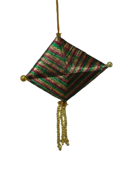 Emerald and jewel-toned thread wrapped ornament with beaded fringe
