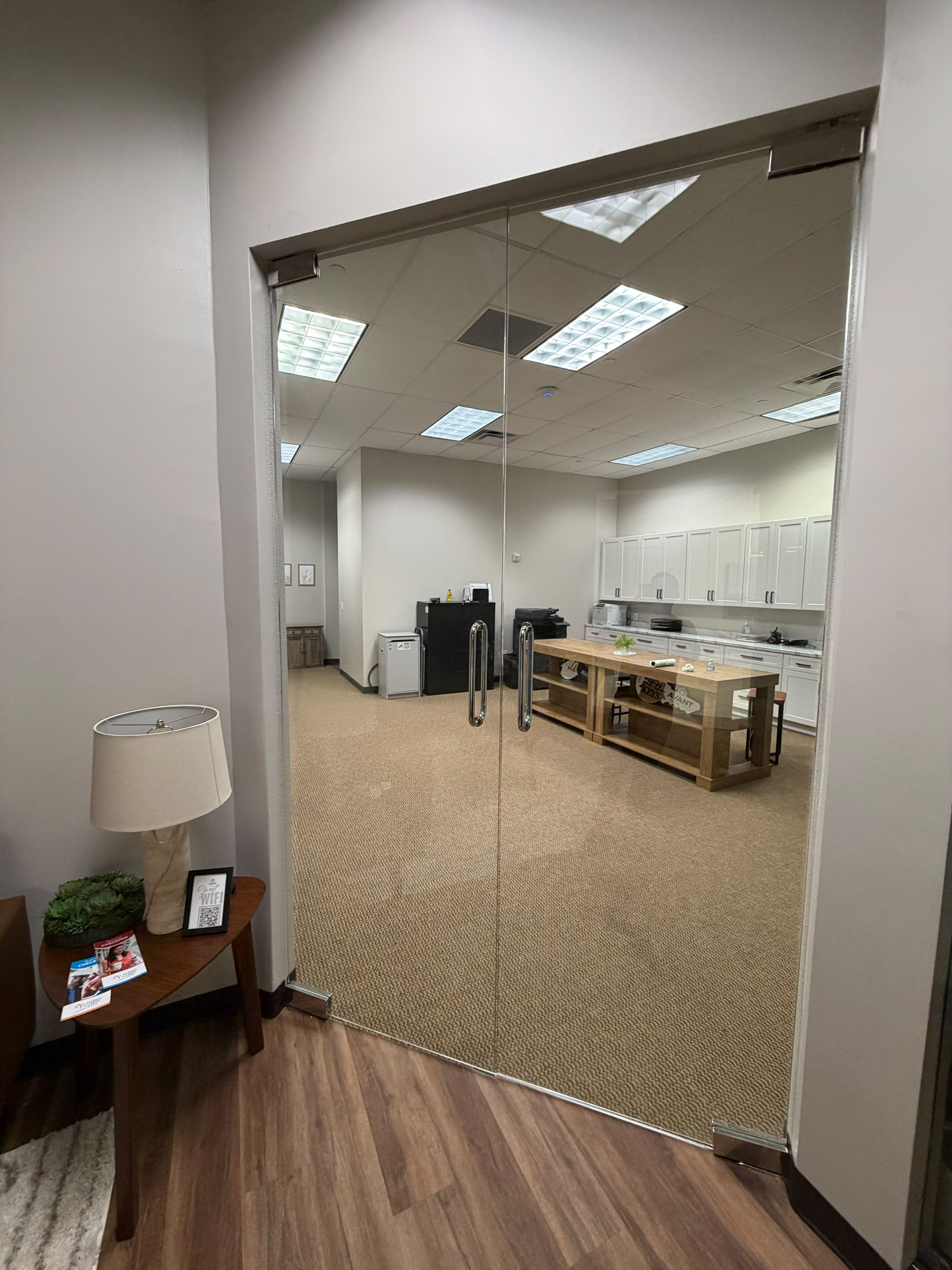 Commercial double glass entry doors with chrome pulls