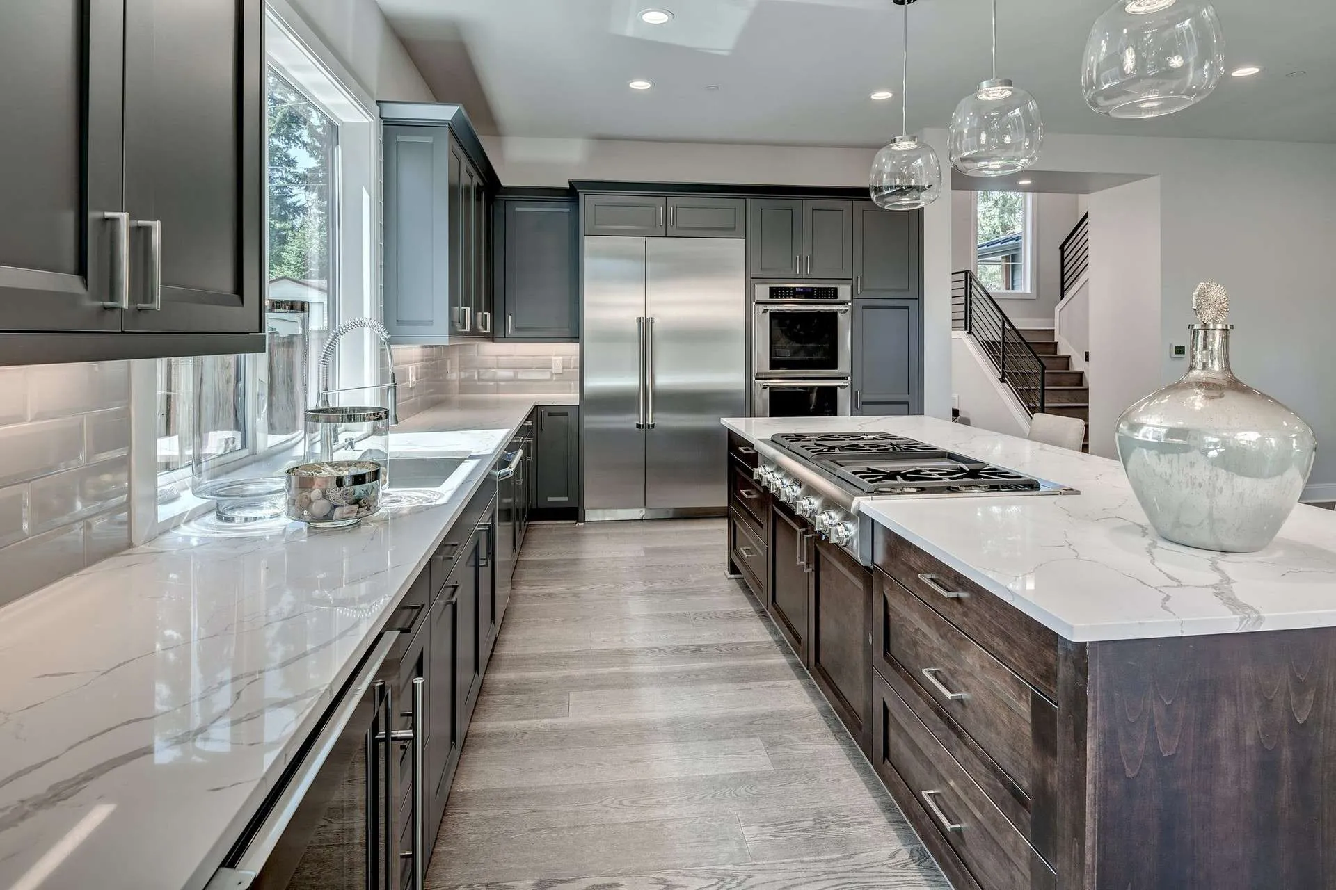 Modern kitchen remodel with quartz counters