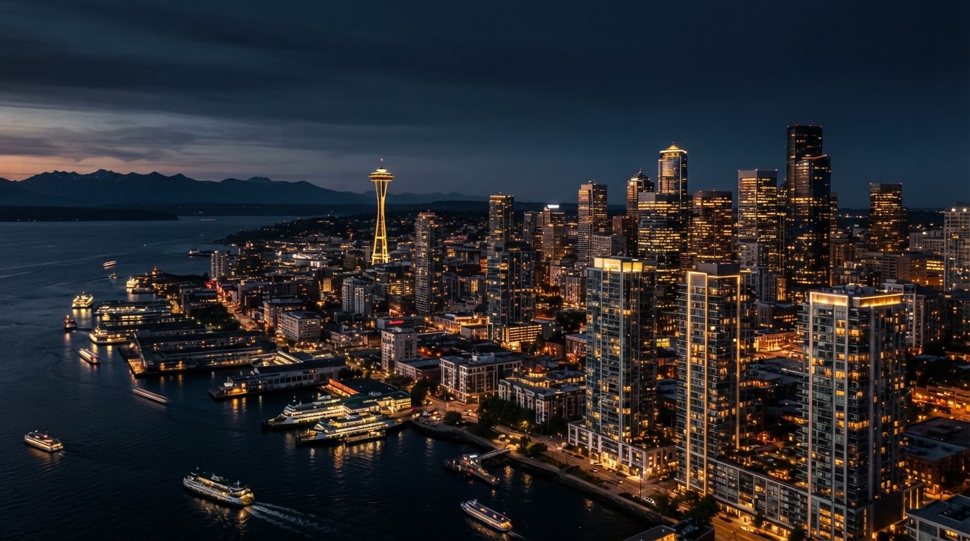 Luxury Seattle skyline at dusk