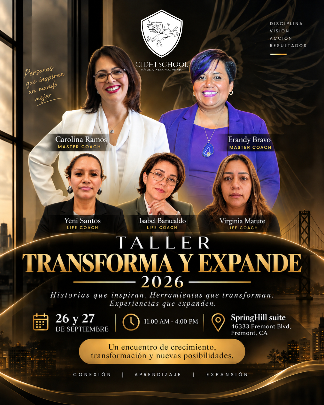 Flyer Oficial Taller Transforma y Expande 2026 en Fremont CA
