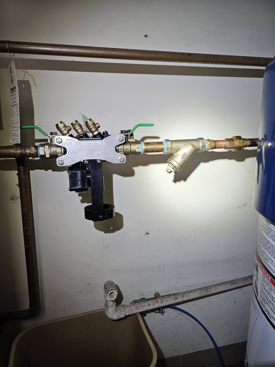 New backflow preventer assembly installed by Frazier Plumbing at a trucking company in Blountville, TN