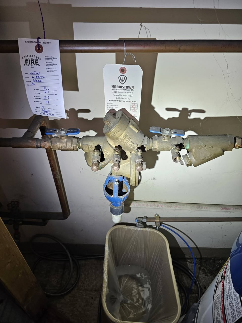 Existing backflow preventer device before replacement at a trucking company in Blountville, TN