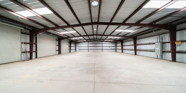 LED high bay lights installed in a warehouse