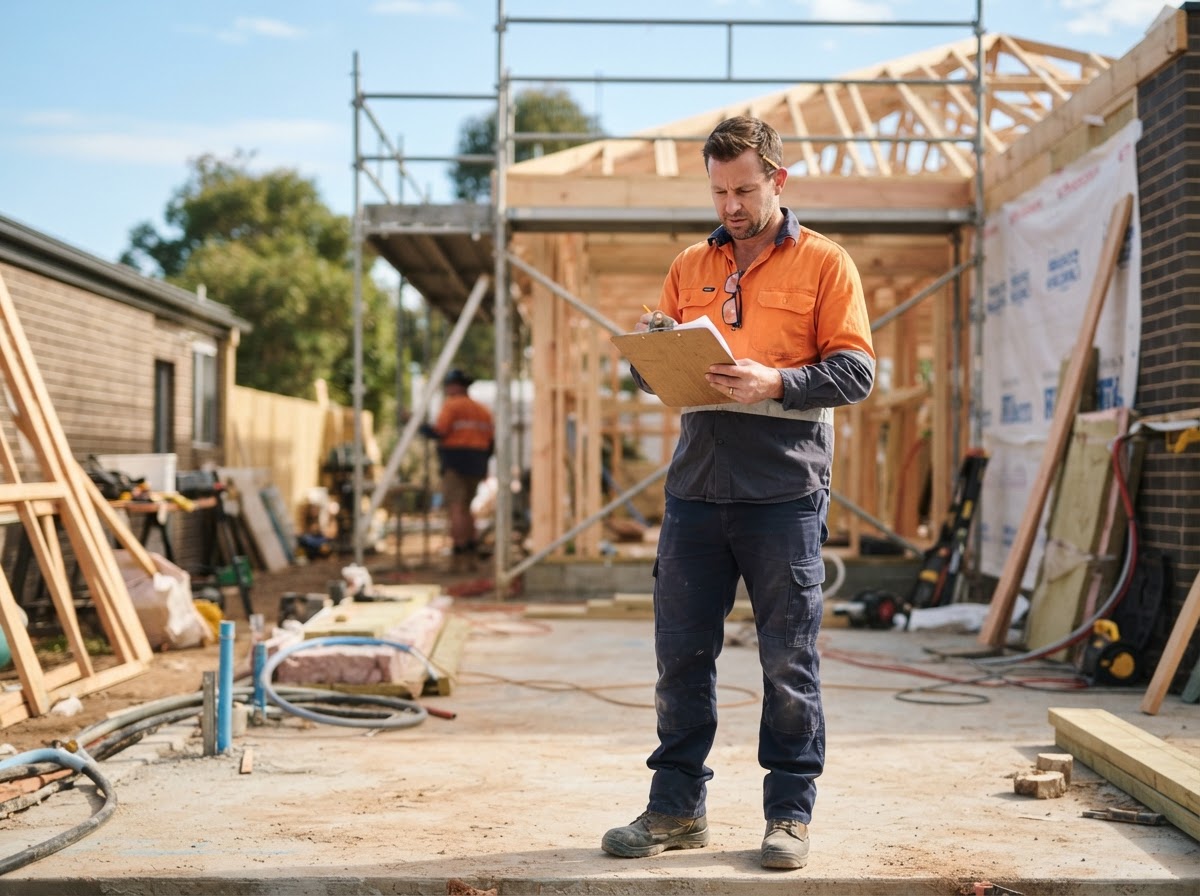 Established Australian tradesman business owner at a residential job site