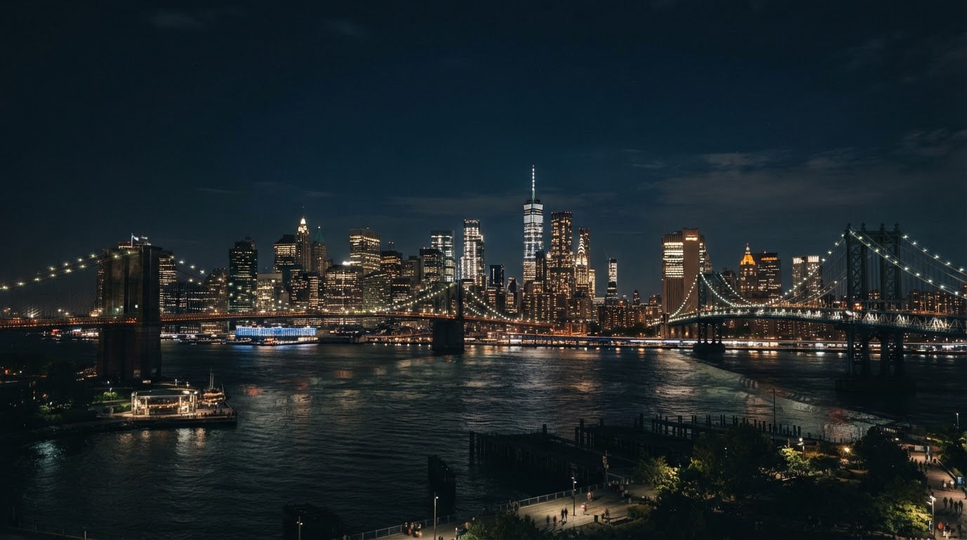 New York City skyline at dusk