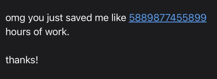 Client testimonial: saved hours of work