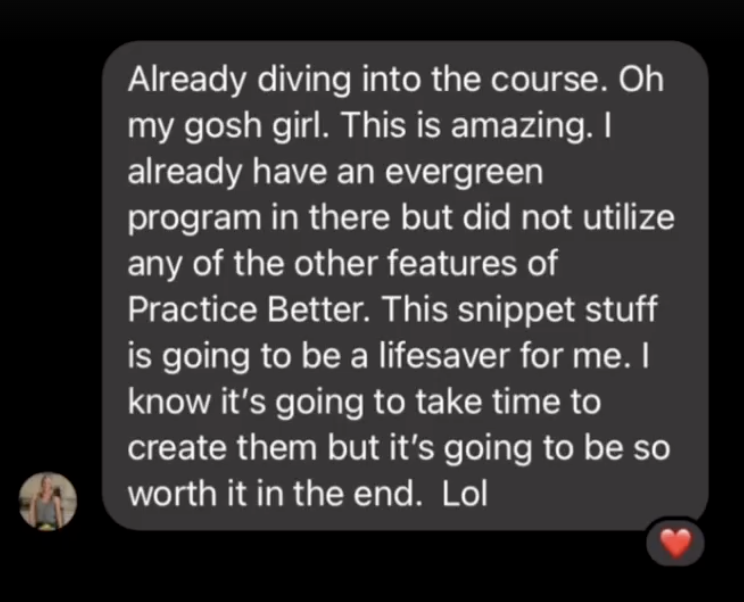 Client testimonial: this snippet stuff is going to be a lifesaver