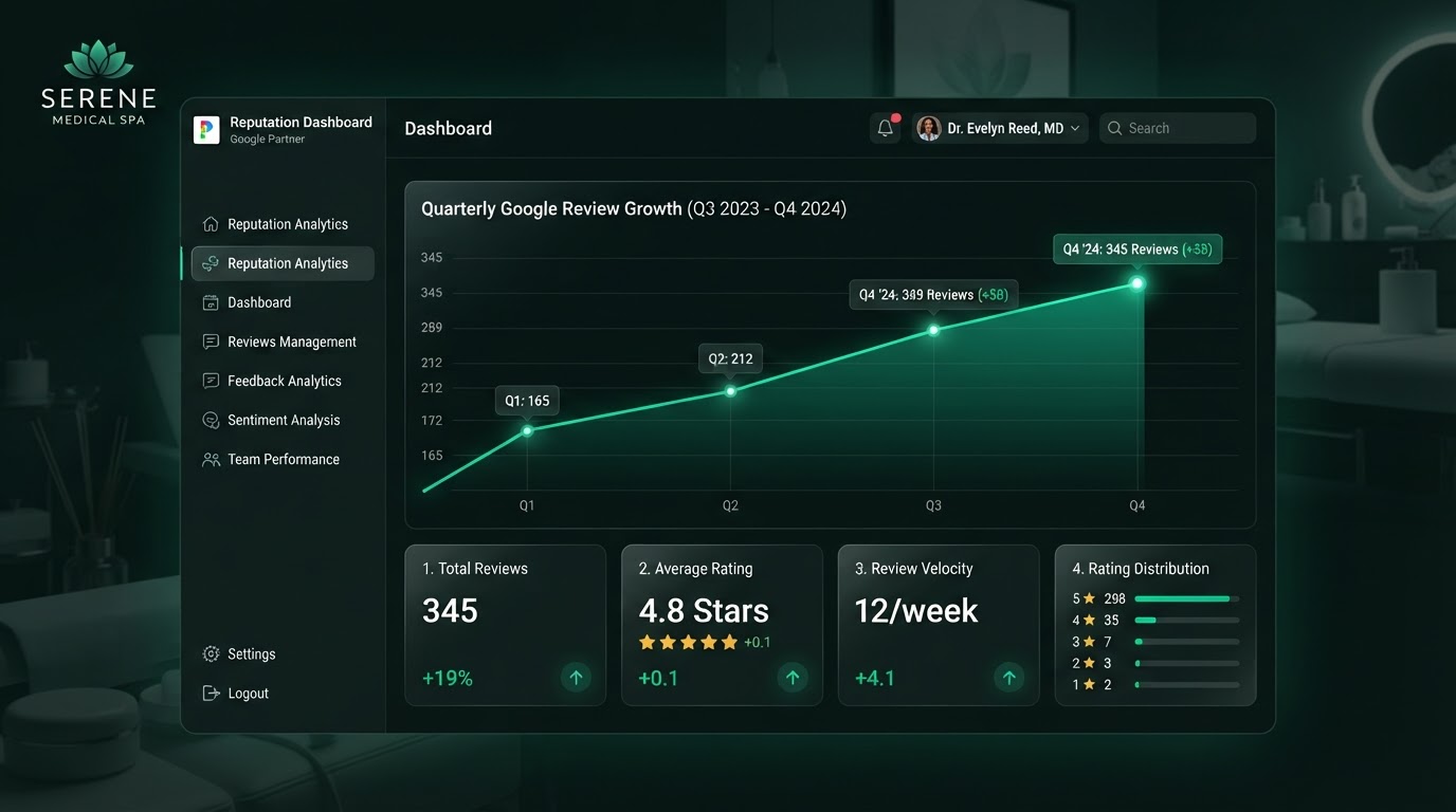 Dashboard de reseñas en Google con crecimiento y optimización SEO