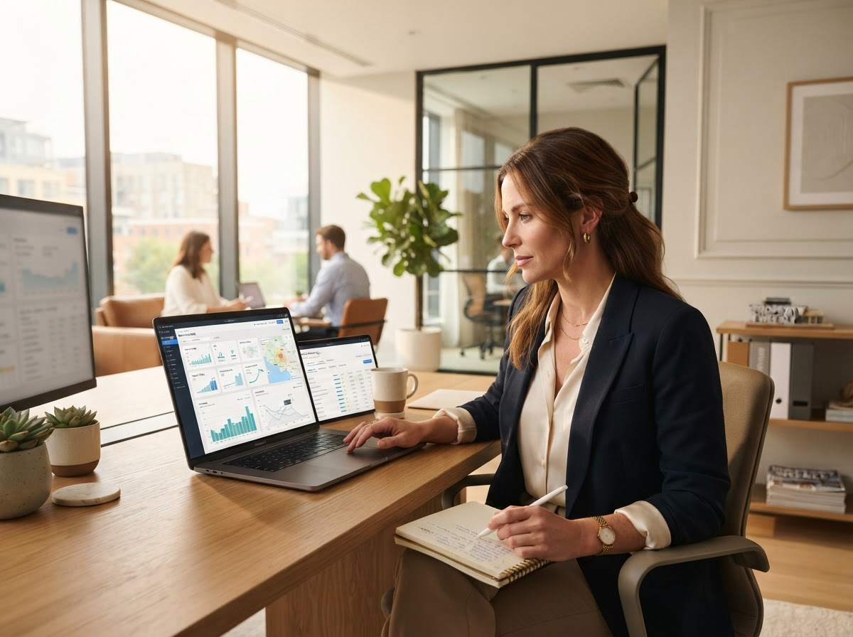 Real estate professional reviewing search analytics