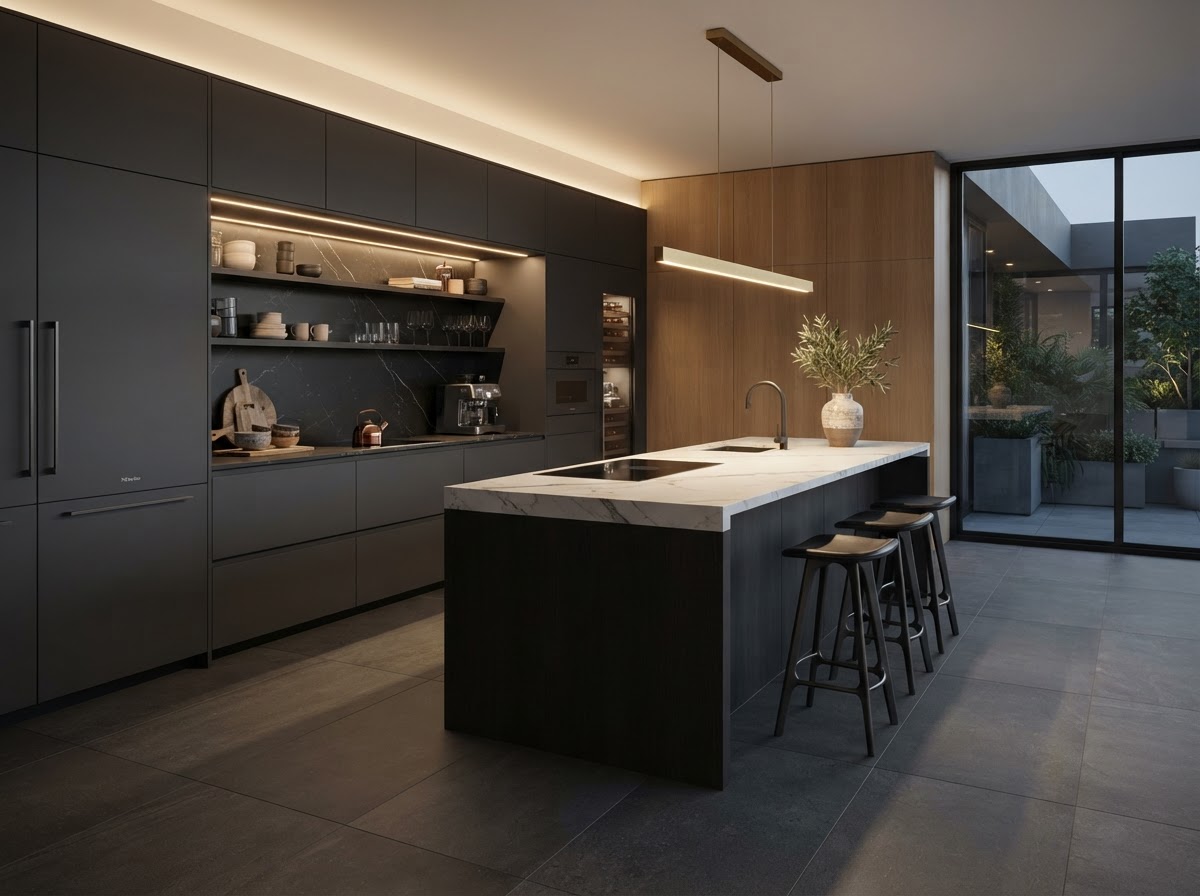Charcoal Tile Kitchen