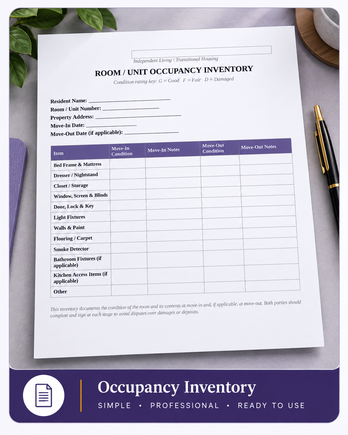 Room / Unit Occupancy Inventory document preview
