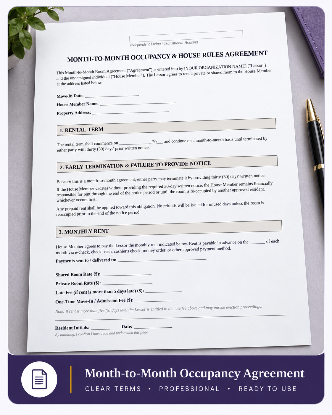 Month-to-Month Occupancy Agreement document preview
