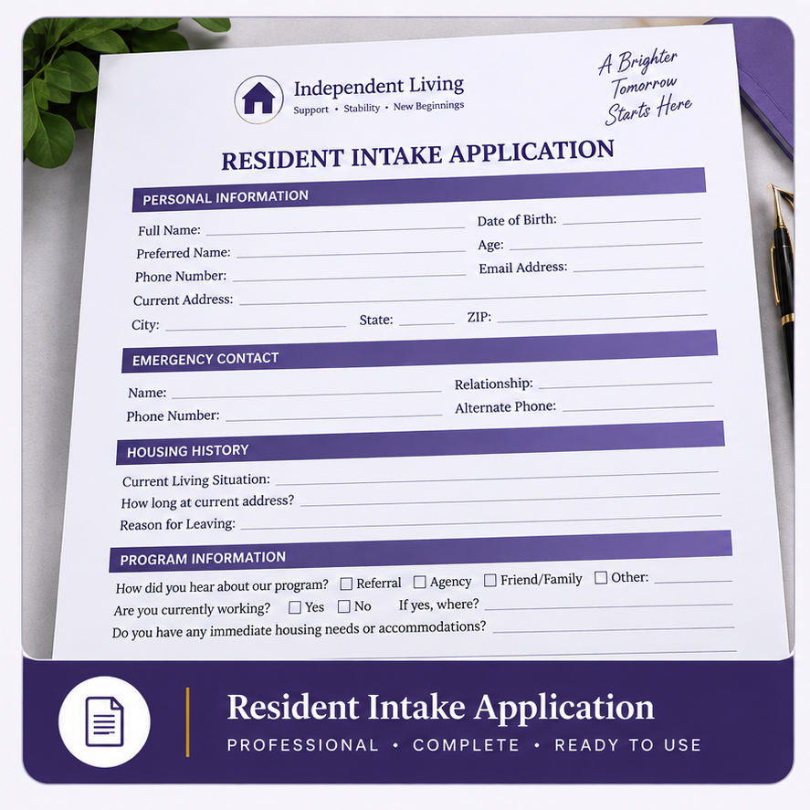 Resident Intake Application document preview