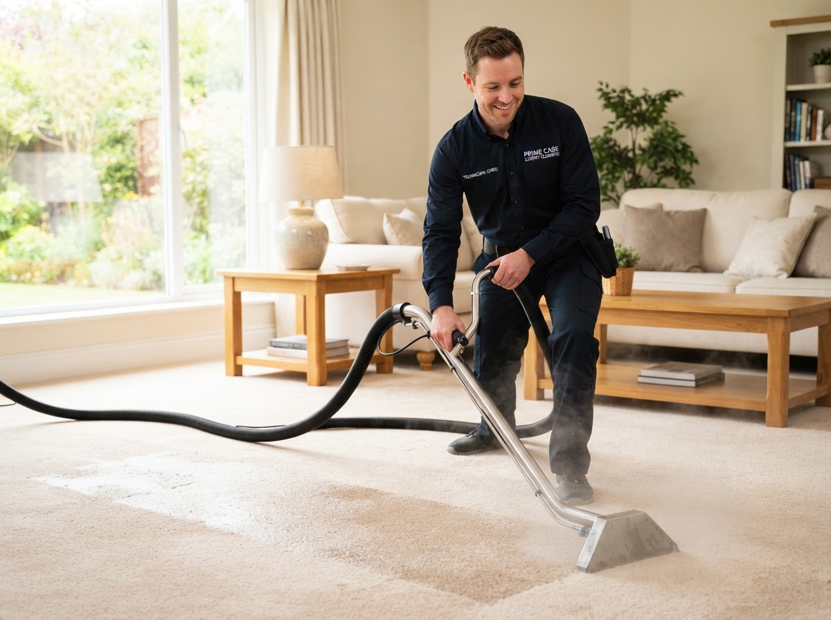 Steam Master Charlotte technician steam cleaning carpet