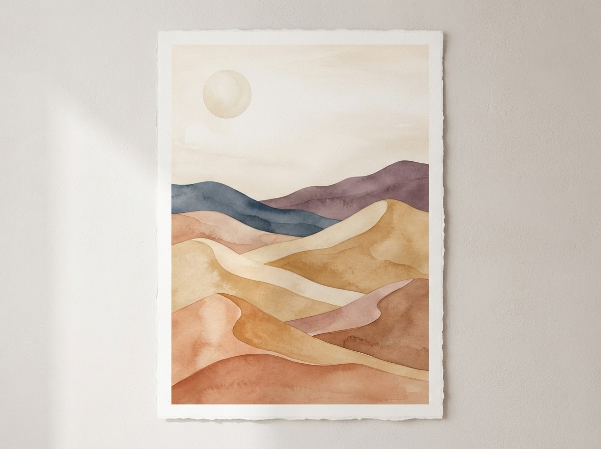 Abstract minimalist sand dunes and rolling slate hills illustration