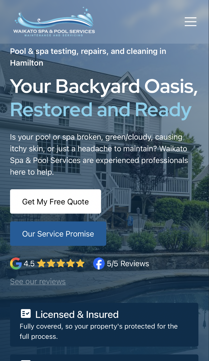 Waikato Spa & Pool Services mobile showcase