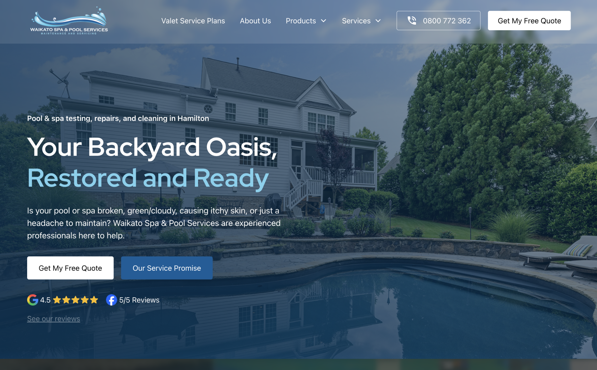 Waikato Spa & Pool Services desktop showcase
