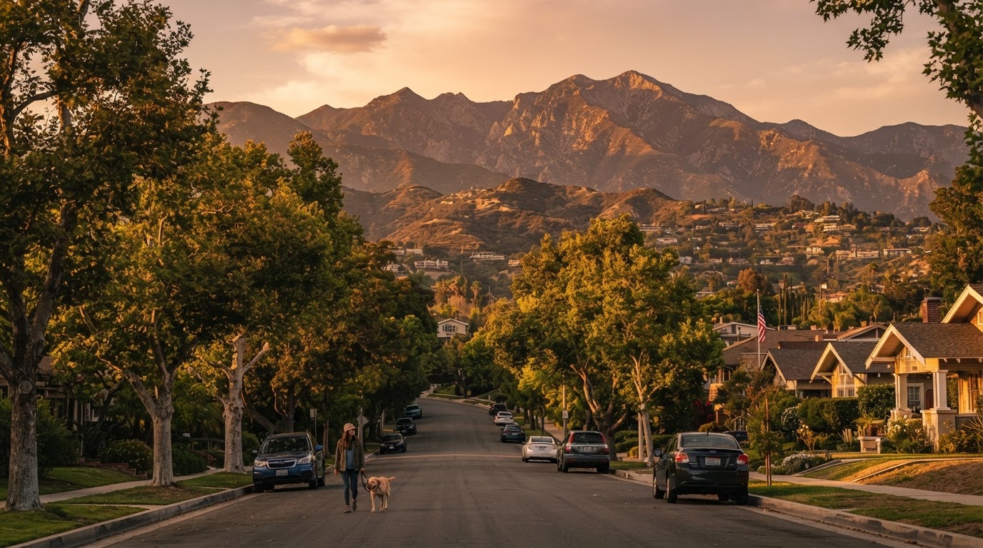 San Gabriel Valley landscape with mountains at golden hour