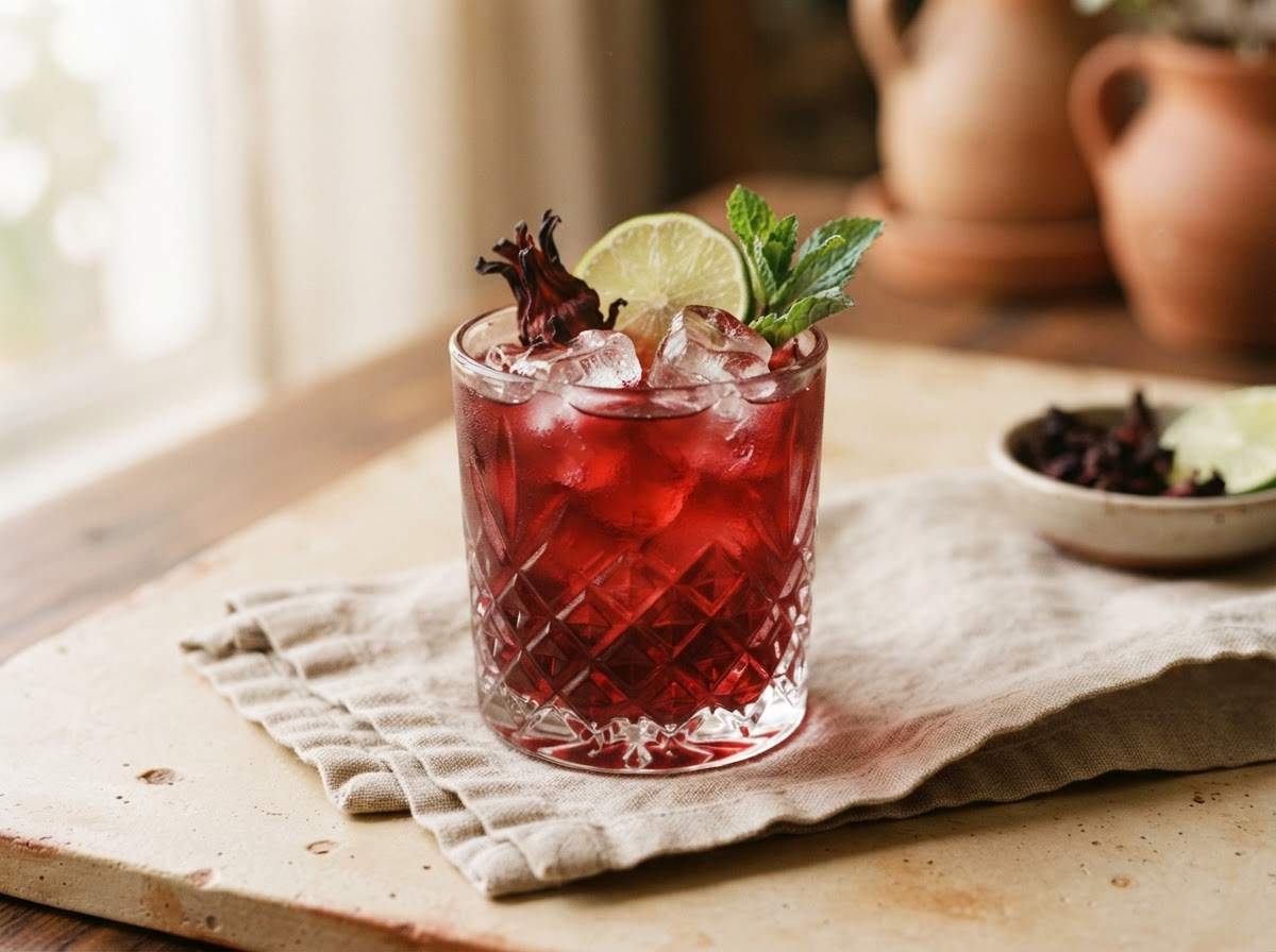Coctel Mezcal con jamaica