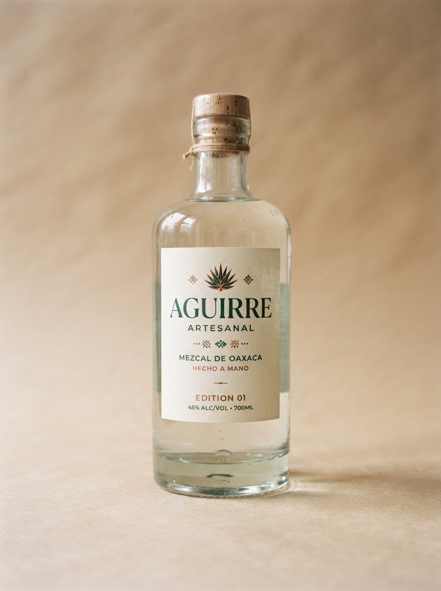Aguirre — Edición 01 — botella de vidrio con etiqueta color hueso