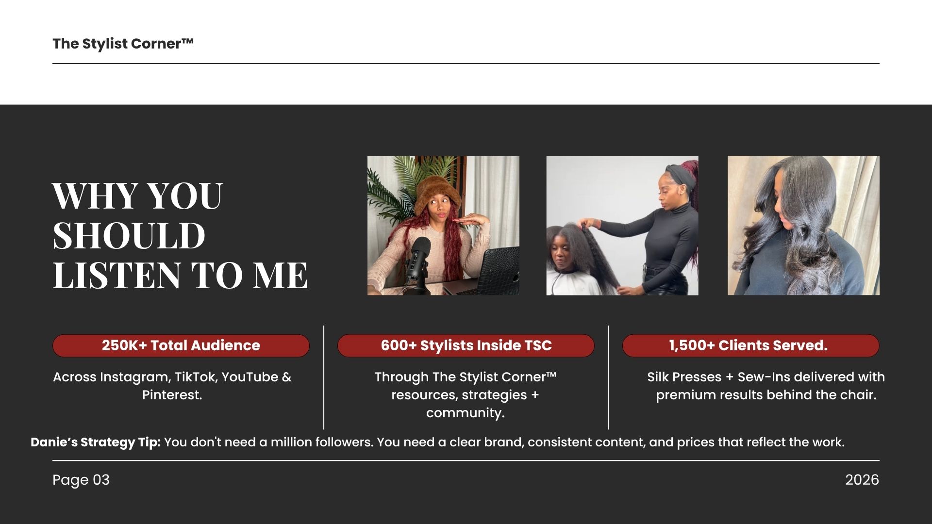 Why Me page from The Silk Press + Sew-In Business Blueprint