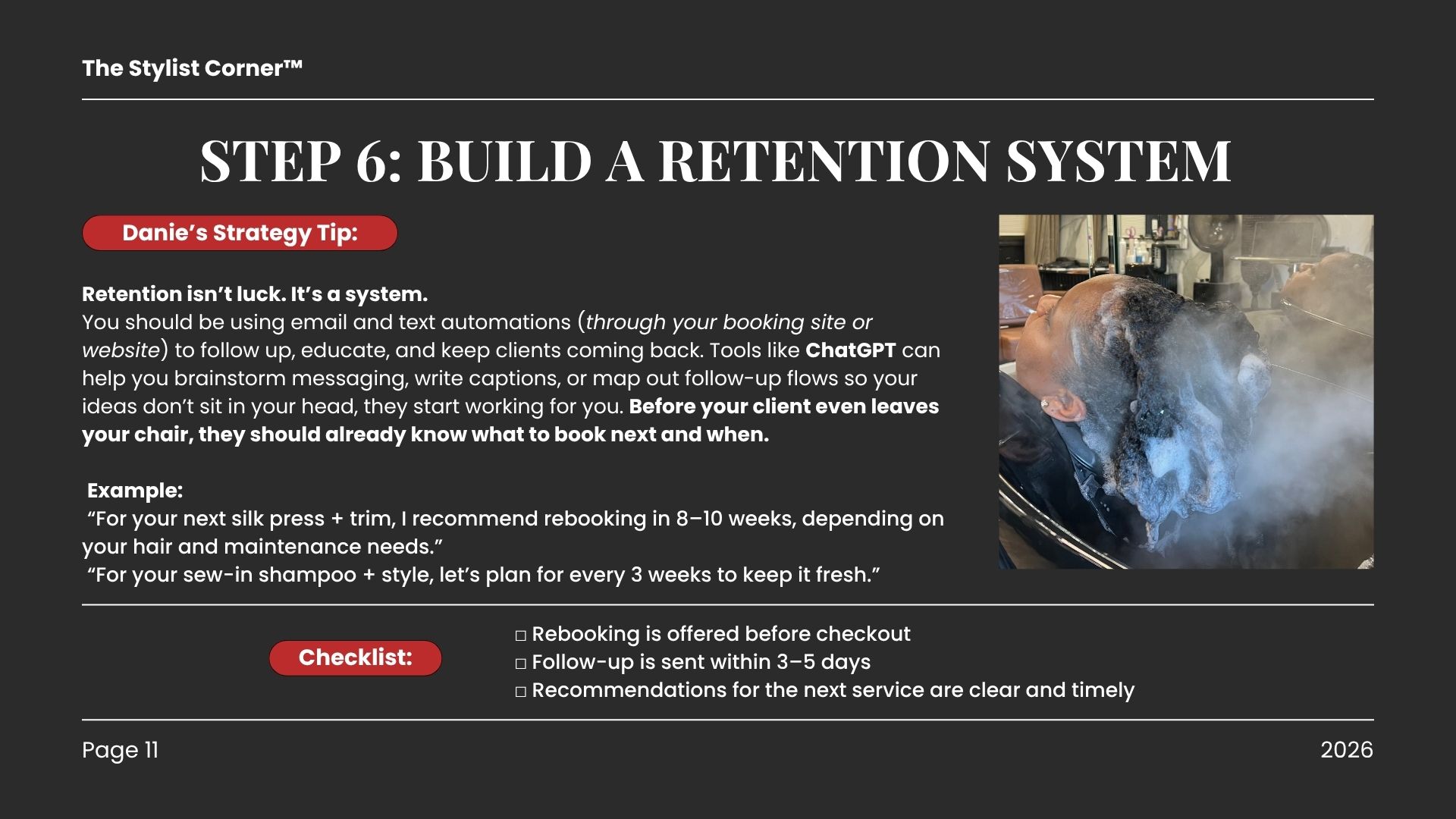 Step 6 Retention page from The Silk Press + Sew-In Business Blueprint