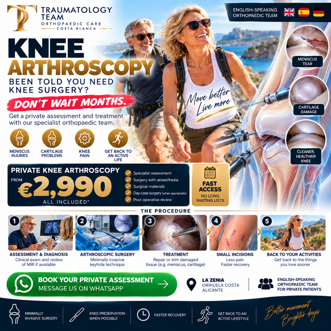 Private knee arthroscopy surgery in Costa Blanca – Traumatology Team