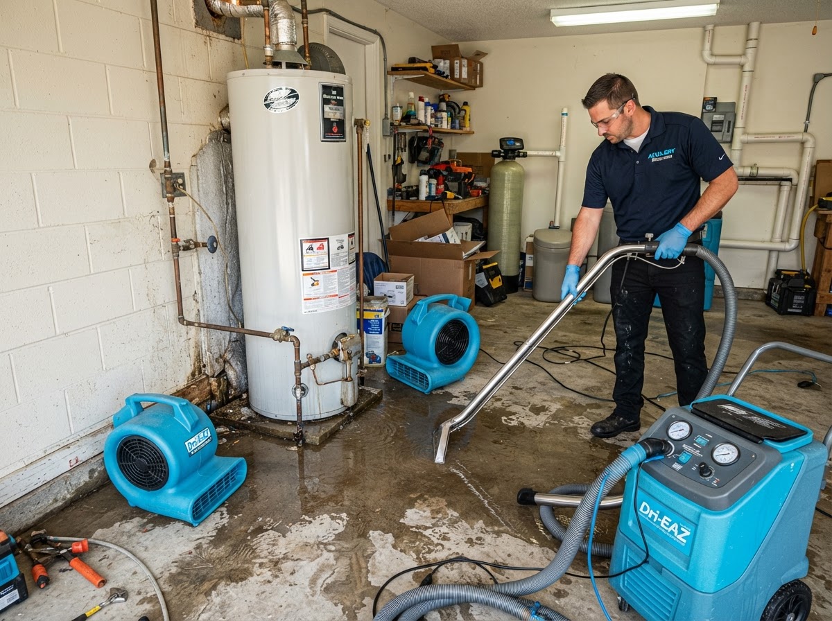 Water heater leak and tank failure cleanup in Lakeland
