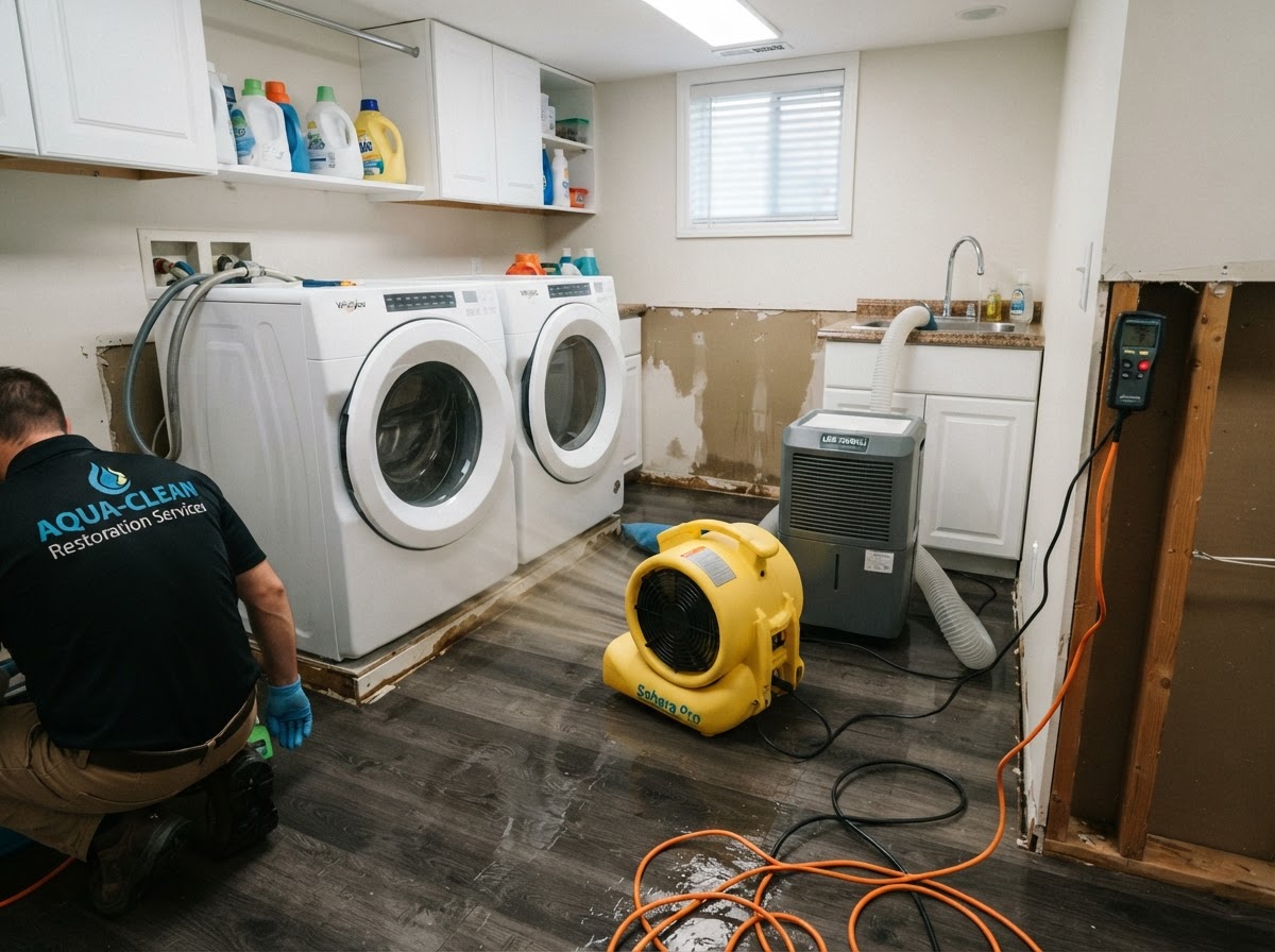 Washing machine overflow and laundry room water damage near Lakeland