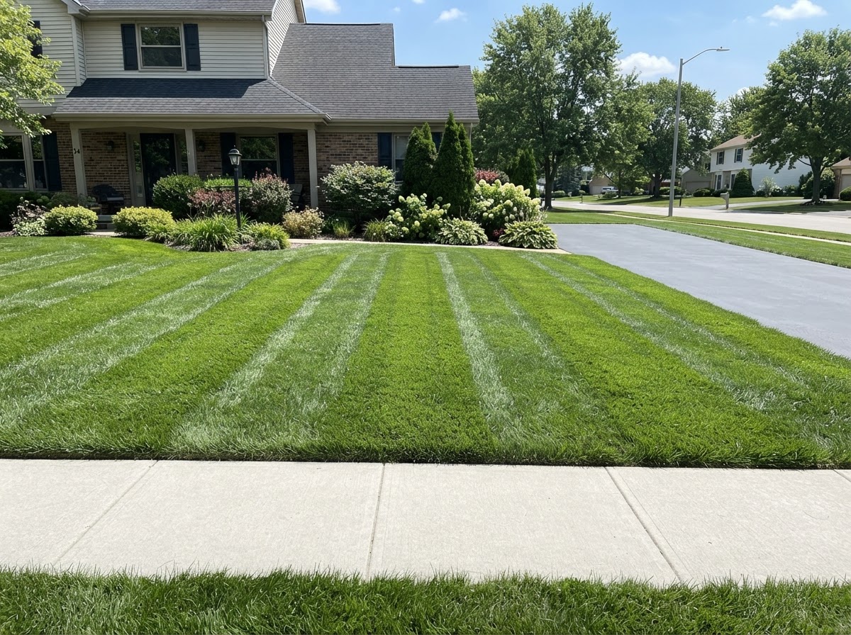 Lawn care and maintenance with fresh mowing stripes