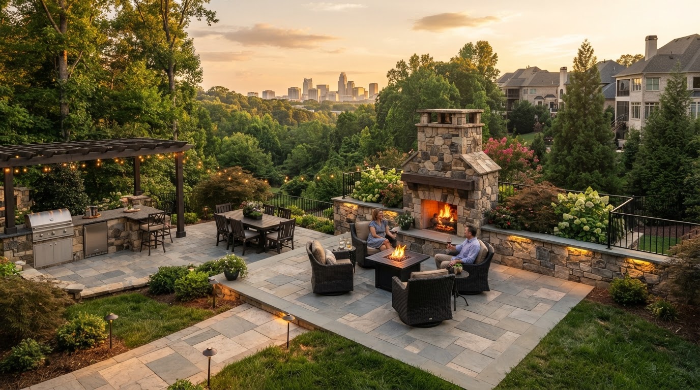 Custom Stone Patio, Retaining Wall and Pavers by Constera Paver & Stone LLC in Charlotte NC
